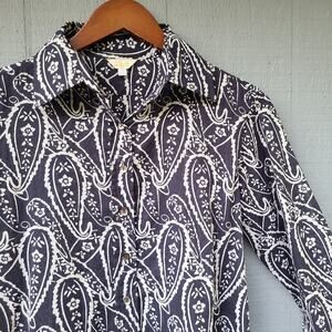 Layla Navy Blue Paisley Button Down Shirt Small